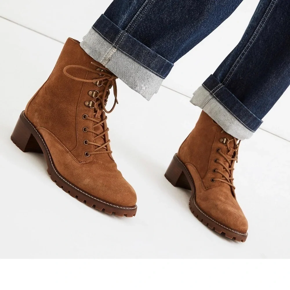 Madewell The Julien Lace-Up Lugsole Boot in Suede Size 10
